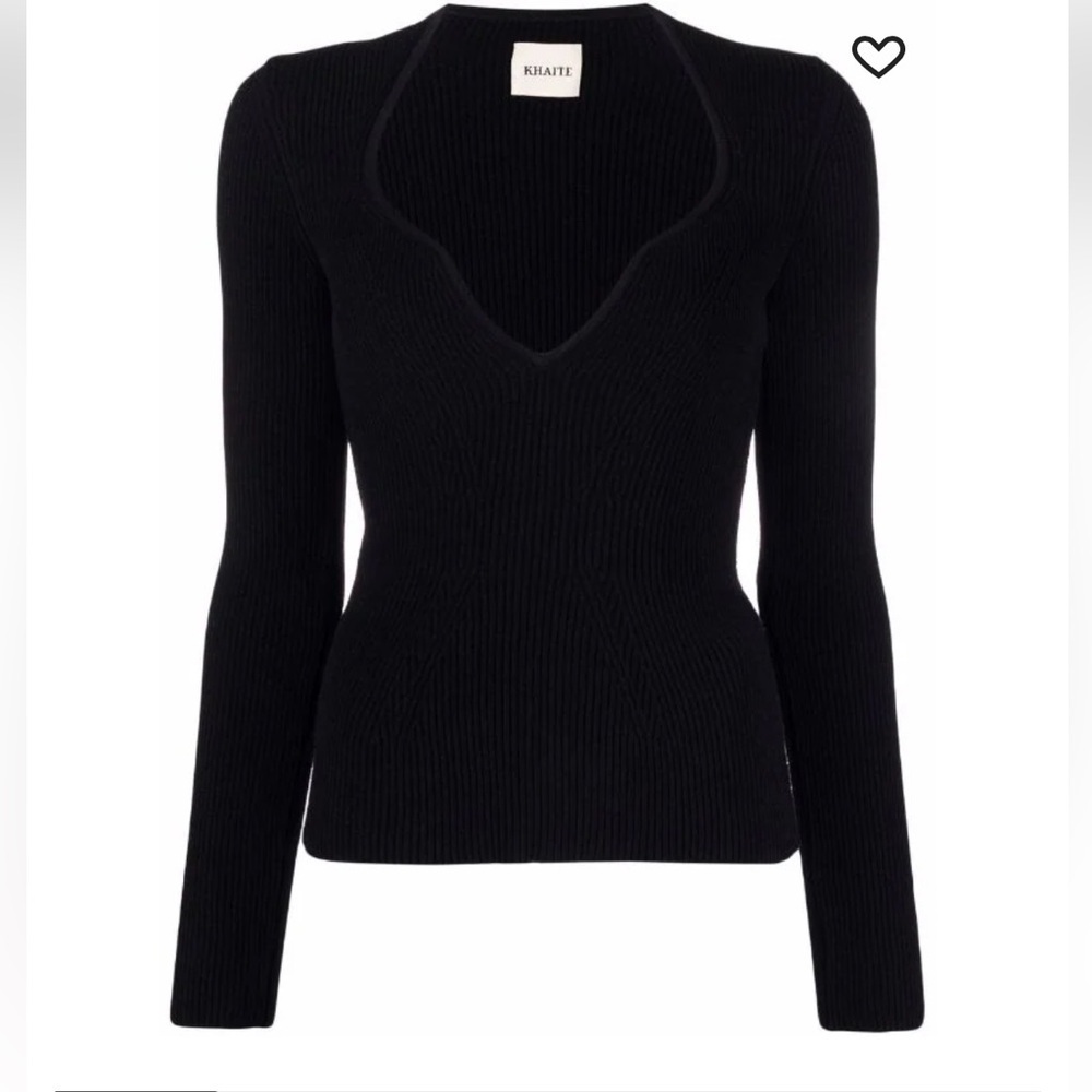 NWT $1474 KHAITE SWEETHEART L/s RIBBED-KNIT SWEATER TOP Black Size Small - Picture 3 of 11